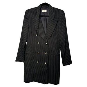 VTG Francine Browner Double Breasted Coat Dress SZ M? Black Pin-Striped 90s